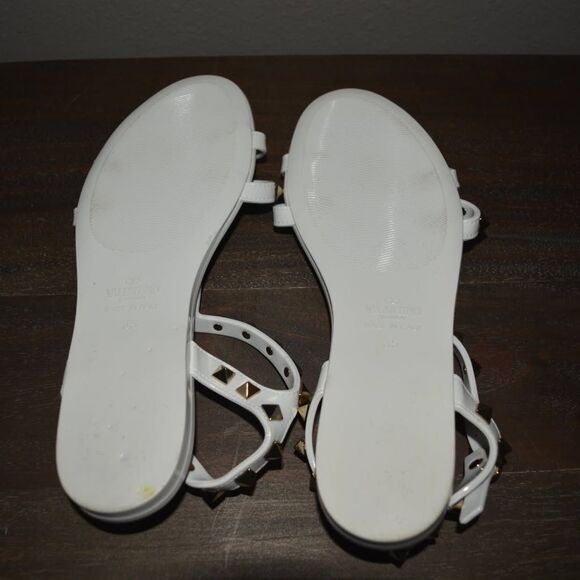 Valentino White Sandals with Gold Studs - Picture 7 of 7